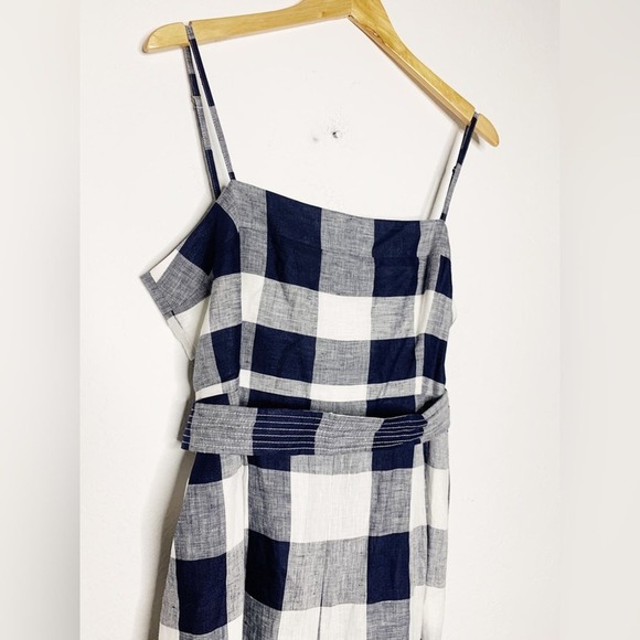 New J. Crew Gingham Beauchamps Linen Spaghetti Strap Jumpsuit In Navy Ivory $128 - Picture 5 of 8